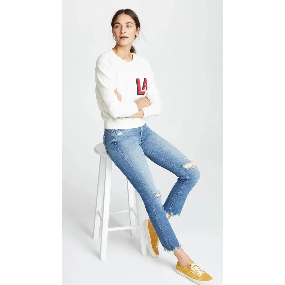 MOTHER The Rascal Ankle Chew Jeans Learning to Hula Distressed Straight Crop 26